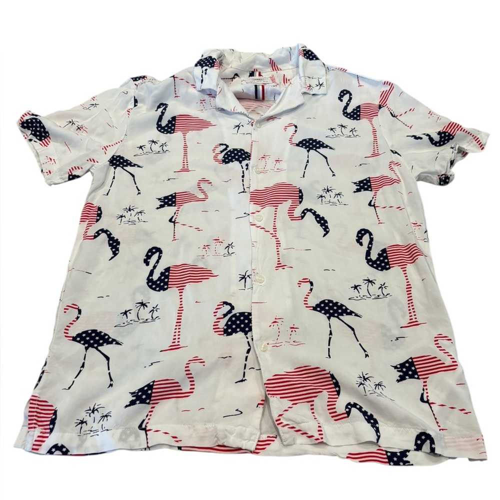 Denim & Flower Ricky Singh Mens Land‎ Of The Free Flamingo Print Shirt Sz Medium